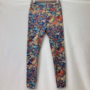 LulaRoe Womens Blue Green Orange  Floral Paisley Stretch  Leggings Size One Size
